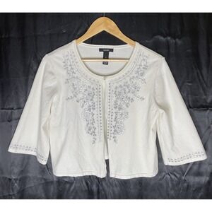 Alfani Sweater Womens Medium M White Sequin Open Front Kimono Sleeve Cardigan